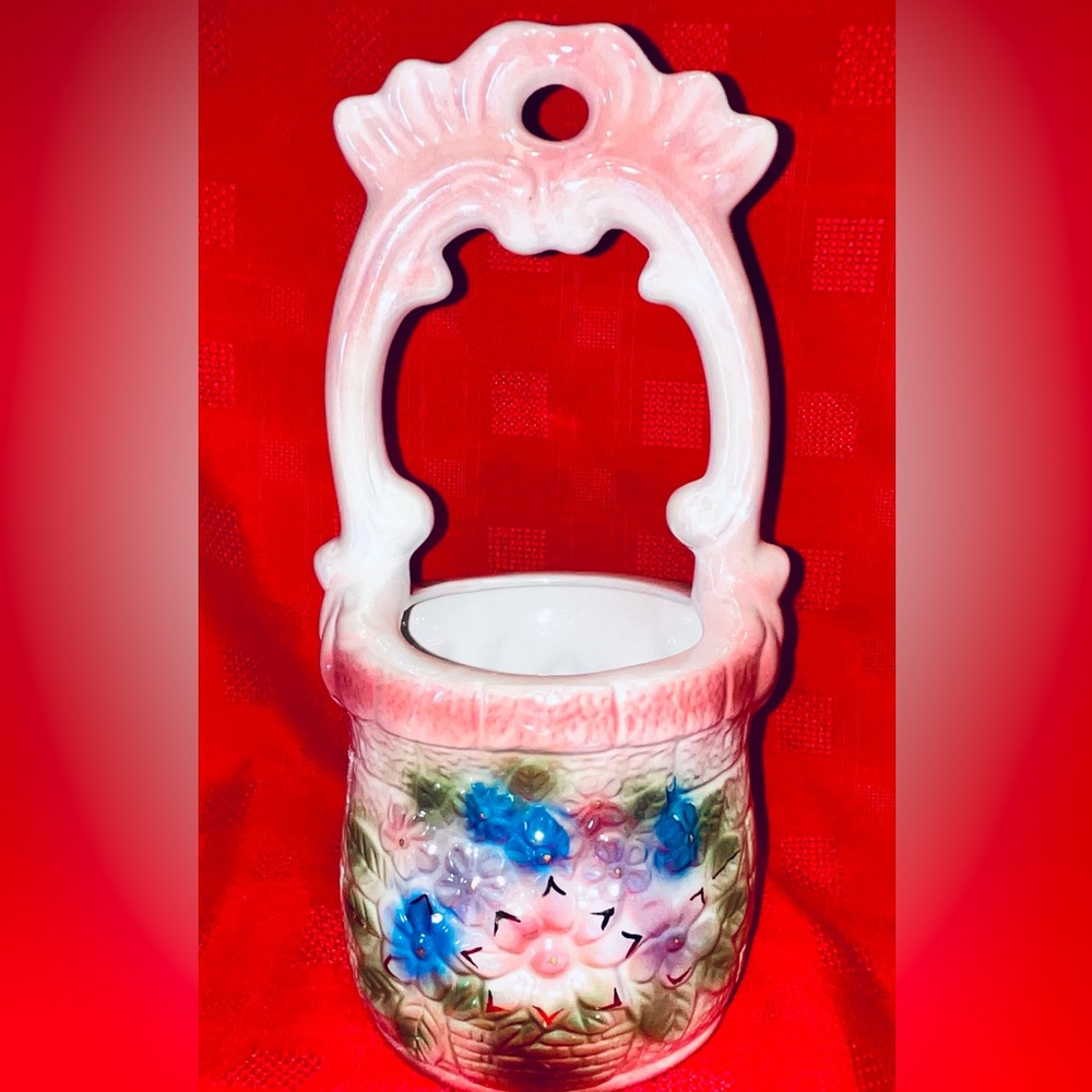 Vintage Ceramic Planter Lusterware Floral Wishing Well (no bucket) 10” tall